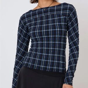 Elegant Blue Plaid Long Sleeve Top + pants